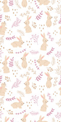 Cute woodland animals seamless patterns and wallpaper