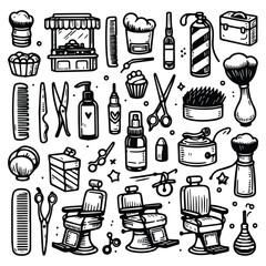 simple barbershop elements doodle clip art