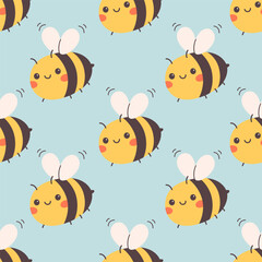 Seamless pattern with cute bees. Printing on textiles, wallpaper, wrapping paper. Vector illustration in flat style