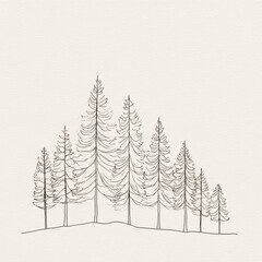 Obraz premium Minimalist Pine Tree Forest Illustration on Textured Background - Simple Line Art for Nature, Outdoors, and Design Projects