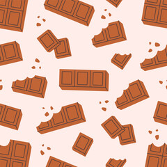 Seamless pattern with sweets chocolate bars. World Chocolate day. Design for banner, wallpaper, textile, wrapping paper, background, cards. Vector illustration in flat style