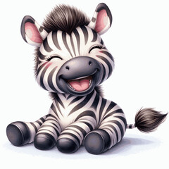 Laughing Monochrome Merriment zebra laughs and is happy isolated watercolor vector illustration svg © Arun168