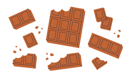 Cute sweet milk chocolate bars. World Chocolate day. Vector illustration in flat style
