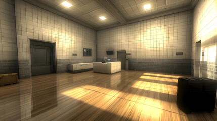 Pixelated Empty Modern Room Interior Design With Sunlight