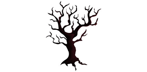 Leafless Dry Tree Isolated On White Background, Autumn Silhouette Tree Vector Illustration.	