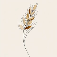 Elegant Wheat Stalk Illustration - Minimalist Line Art Design for Print, Web, and Decor (Abstract Grain, Neutral Colors, Botanical Art)