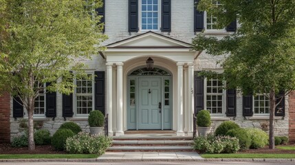 Fototapeta premium Elegant house facade with refined architectural details, embodying timeless sophistication and welcoming charm 