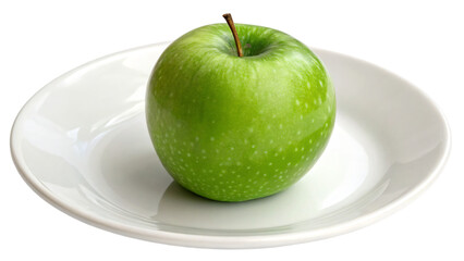green apple on white plate isolated