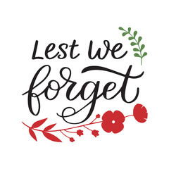 Anzac day Lest we forget calligraphy hand lettering isolated on white.