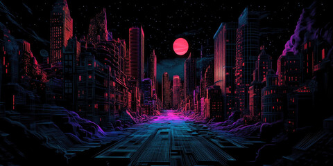 Neon Cityscape at Night Digital Art Wallpaper