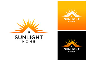 house and sun logo design vector