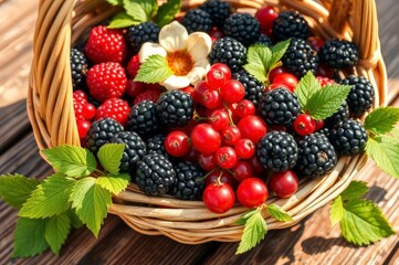 Summer Berries in a Wooden Basket