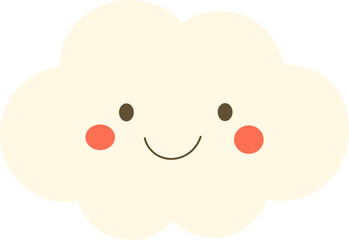 A cartoon cloud with a smiling face, featuring rosy cheeks and simple, adorable design elements, evokes a sense of cheerfulness and joy.