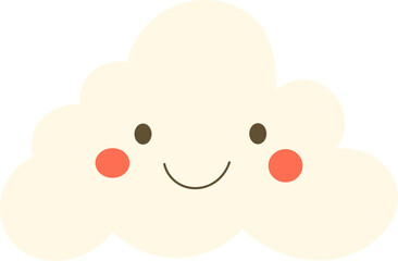Smiling cloud face with rosy cheeks. Happy and cute vector illustration perfect for cheerful weather themed designs and creative projects.