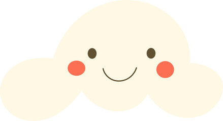 A cheerful, fluffy cloud with a sweet smile and rosy cheeks floats gently against a black background. Weather pattern illustration.