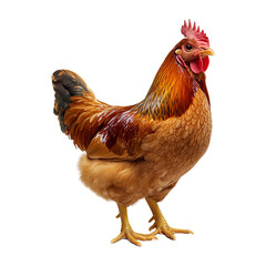 Fototapeta premium Full body of brown chicken hen standing isolated on transparent background