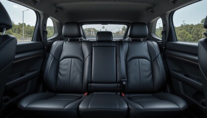 Sleek black leather back seats within a modern car interior design