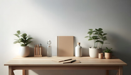 A clean, eco-friendly workspace captured in a balanced layout ideal for commercial use in productivity or sustainability branding. Generative AI