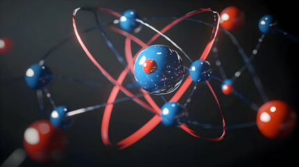 Abstract Atomic Model Illustration In Blue And Red Colors