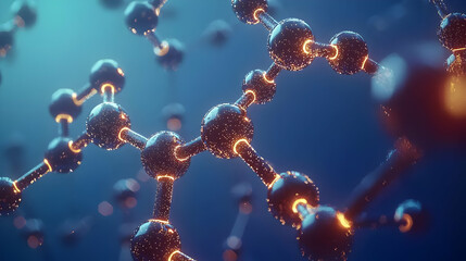 Abstract Molecular Structure Illustration With Glowing Orange Connections And Blue Background