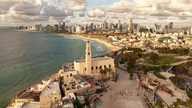 Aerial View of Tel Aviv Skyline and Beachfront