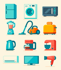 Flat Vector Set of Home Appliances &ndash; Kitchen and Household Electronics