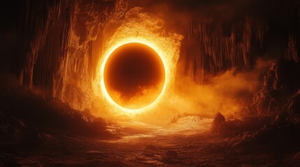 Fiery Solar Eclipse in a Cave