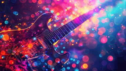 Naklejka premium Abstract colorful and fantasy scene filled with musical festival. Vibrant color with vividness tone under a bright particle evoking a playful and joyful atmosphere of surreal beat and music. AIG53.