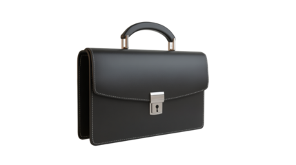 Classic black leather briefcase on a transparent background  