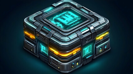 Pixelated Futuristic Glowing Cube