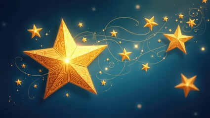 golden stars on blue background