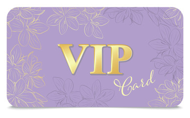 VIP Card, Premium Card, Floral Golden Frame, Elegant Design, Purple, Gift Card, Sparkles, Golden Flowers, Business, Voucher, EPS 10, Vector	
