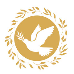 golden dove with olive branch, Holy Communion invitation design template -vector illustration