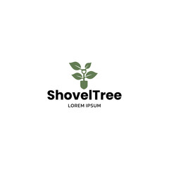 Shovel tree logo. gardening logo concept shovel and nature tree.