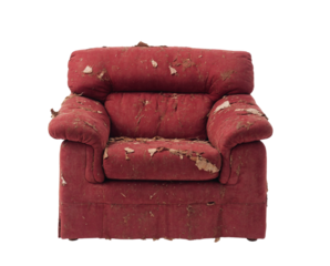 Ripped old armchair isolated on white background
