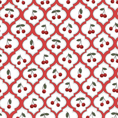 Cherry doodle vector seamless pattern