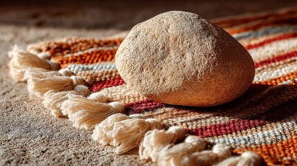 Ceramic Art on Textured Rug, a serene composition featuring a skimming stone background, showcasing low-key ceramic pieces against a softly textured rug edge.