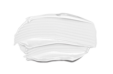 The sample is a smear of transparent cosmetic gel or cream. Isolated on a white background