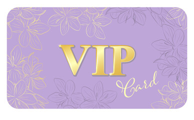 VIP Card, Premium Card, Floral Golden Frame, Elegant Design, Purple, Gift Card, Sparkles, Golden Flowers, Business, Voucher