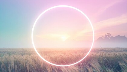 Sunrise in a golden field nature scene minimalist aesthetic serene environment wide viewpoint tranquil concept for peaceful vibes