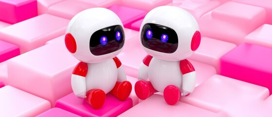 Obraz premium Intelligent bots engaging in dialogue futuristic setting digital art playful environment close-up view technology concept