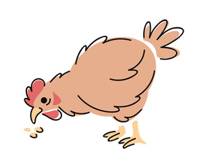 Hen pecking grains hand drawn