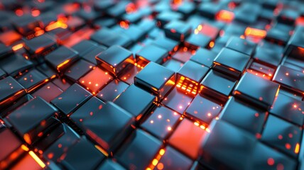 Abstract of vibrant particle in geometric shape represent data flow. Vivid flowing object with high tech texture, create digital effect scene perfect for energetic, fantasy wallpaper design. AIG53.