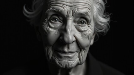 Monochrome Portrait Of A Smiling Elderly Woman