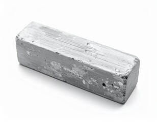 Gray bar with mottled texture and aged look, casting a soft shadow on a white surface