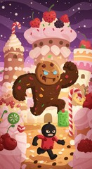 Naklejka premium Cookie Monster's Candy Land Chase: A Sweet Escape!