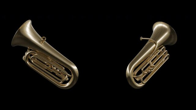 Golden Tubas Rotate Loop Animation on Transparent