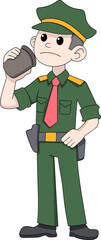 Cartoon Soldier Drinking Coffee and Taking a Break