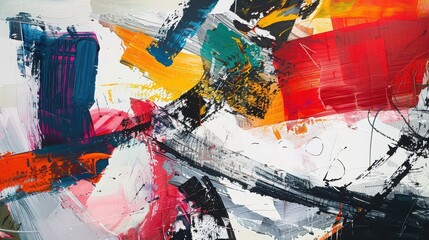 Fototapeta premium An abstract artist applying bold strokes to a blank canvas, fully immersed in the moment. 