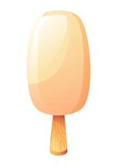 Ice cream on a wooden stick, popsicle, plombir. Ice cream with white chocolate. Summer dessert. Summer themed design.